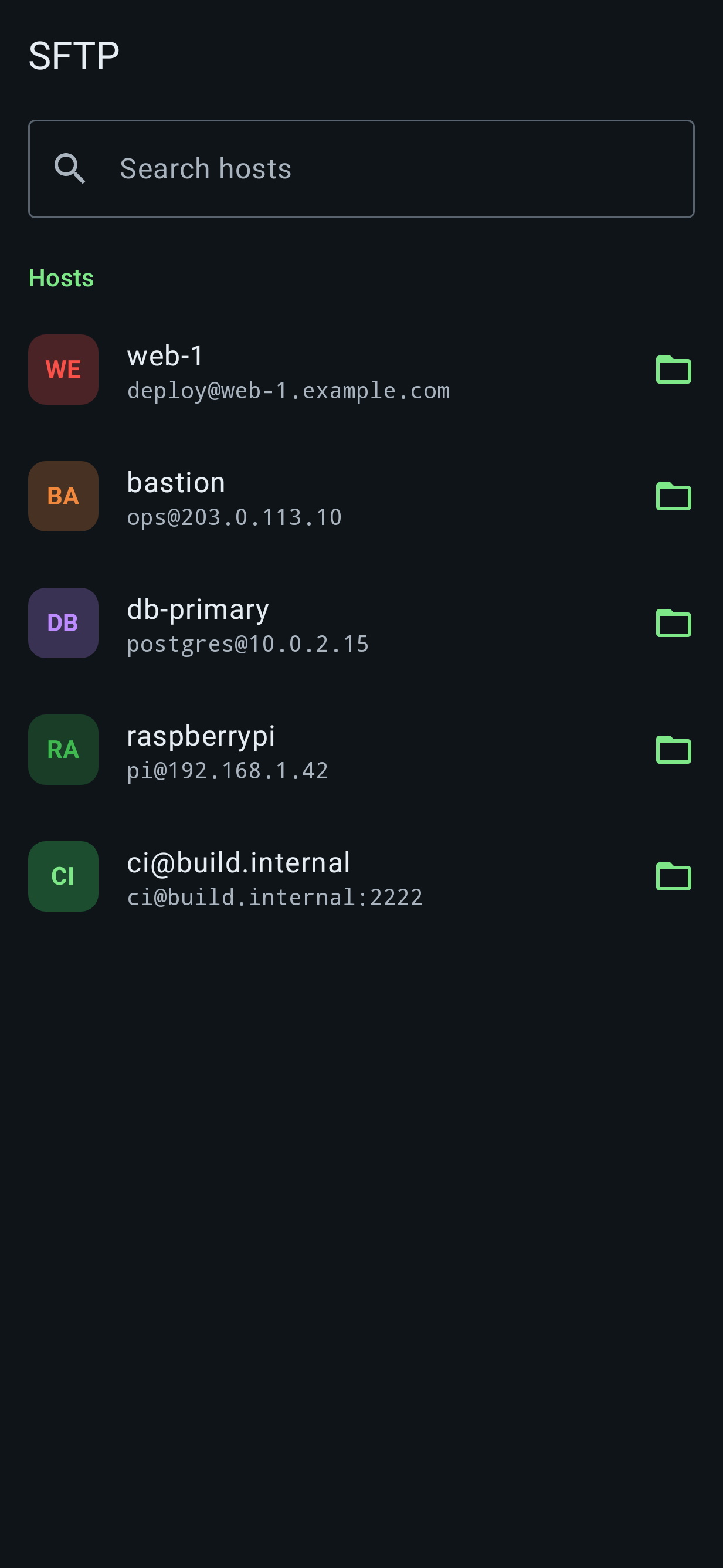 SFTP host picker
